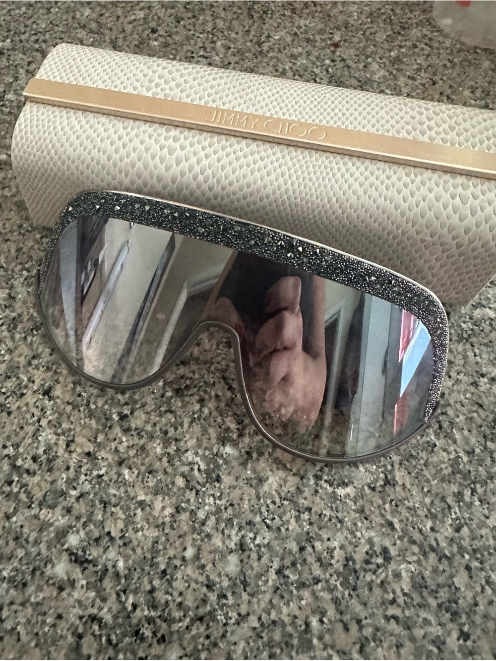 Jimmy Choo Silver Glitter Visor Sunglasses with Mirrored Lenses
